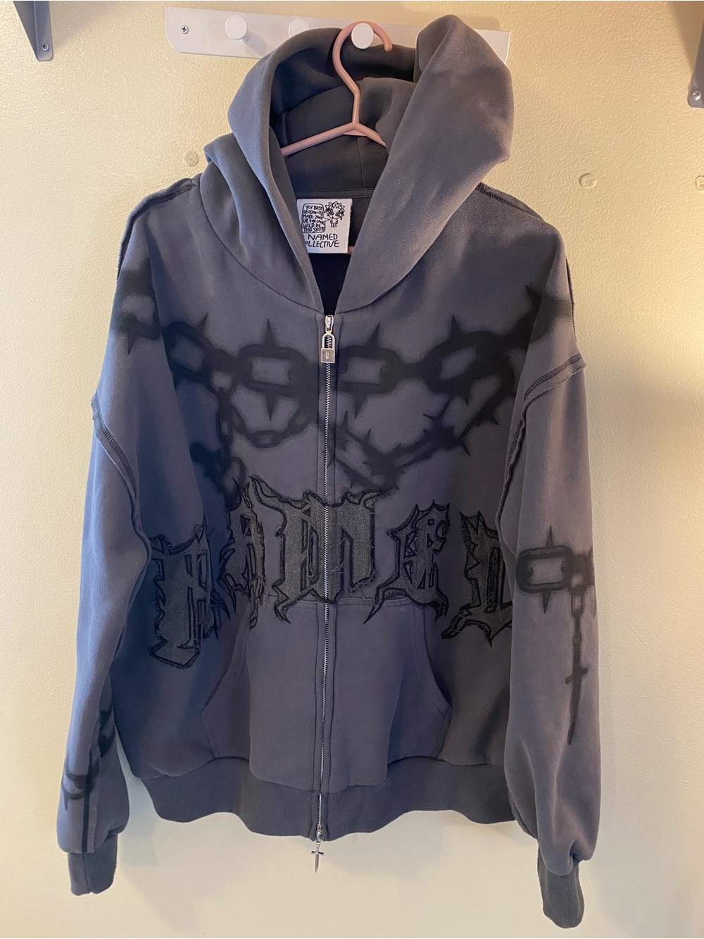 Named Collective Gray Zip-Up Hoodie with Black Graphic
